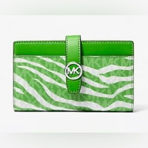 Michael Kors Medium Zebra Print,Silver tone hardware & MK logo snap closure
